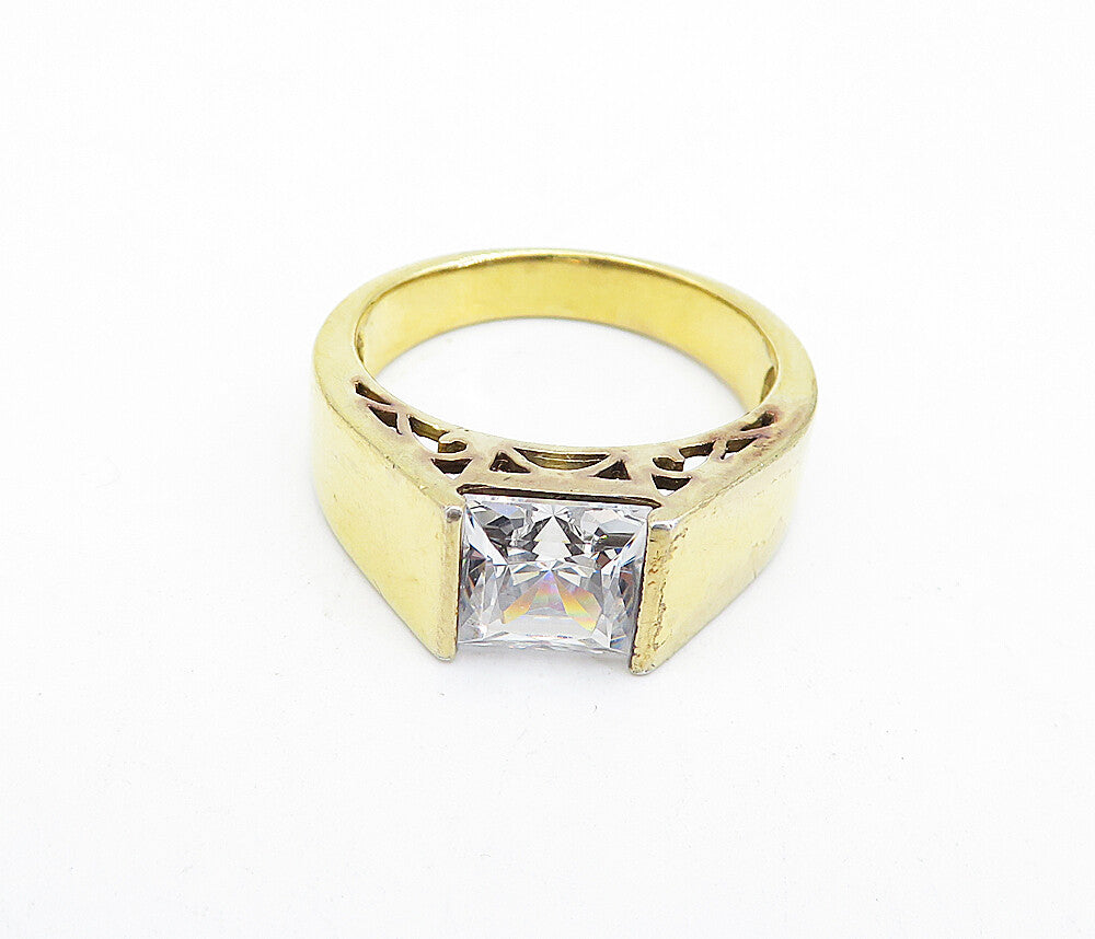 925 Sterling Silver  Cubic Zirconia Gold Plated Square Band Ring Sz 9  RG5068
