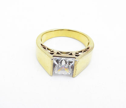 925 Sterling Silver  Cubic Zirconia Gold Plated Square Band Ring Sz 9  RG5068