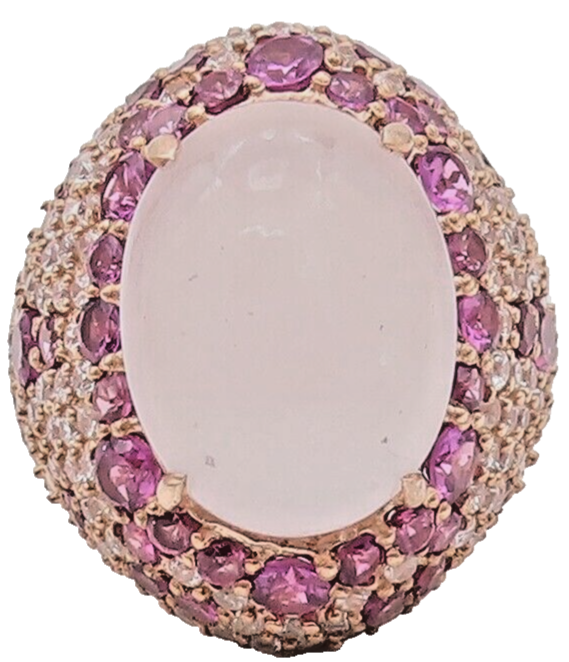 925 Sterling Silver Vintage Ring Rose Gold Plated Oval Gemstone  Sz 7  RG29323