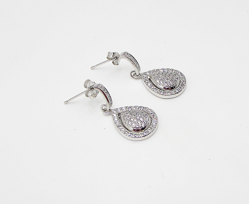 925 Sterling Silver  White Cubic Zirconia Tear Drop Stud Earrings  EG1442