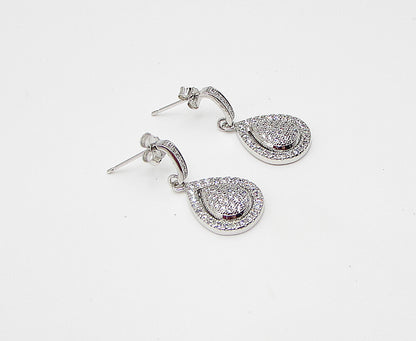 925 Sterling Silver  White Cubic Zirconia Tear Drop Stud Earrings  EG1442