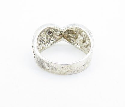 925 Sterling Silver  Vintage Modernist Chiseled Detail Band Ring Sz 7  RG6253