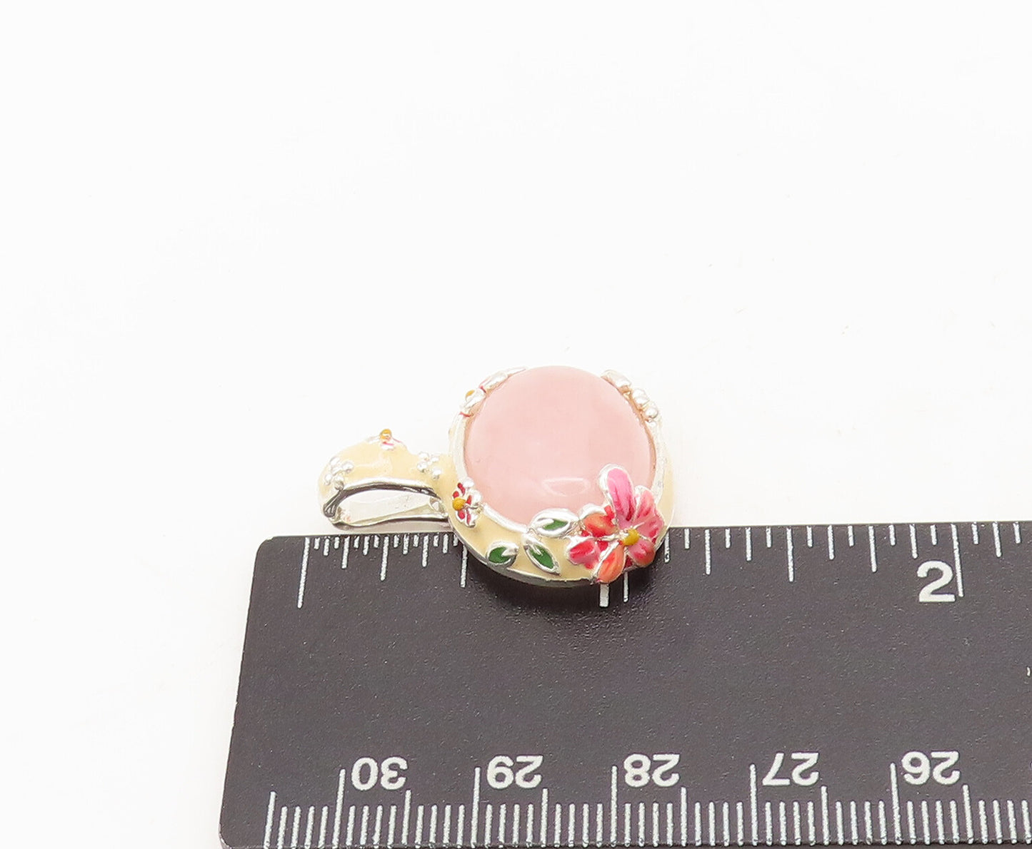 925 Sterling Silver Vintage Pendant DAVID SIGAL Enameled Cabochon Quartz PT22505