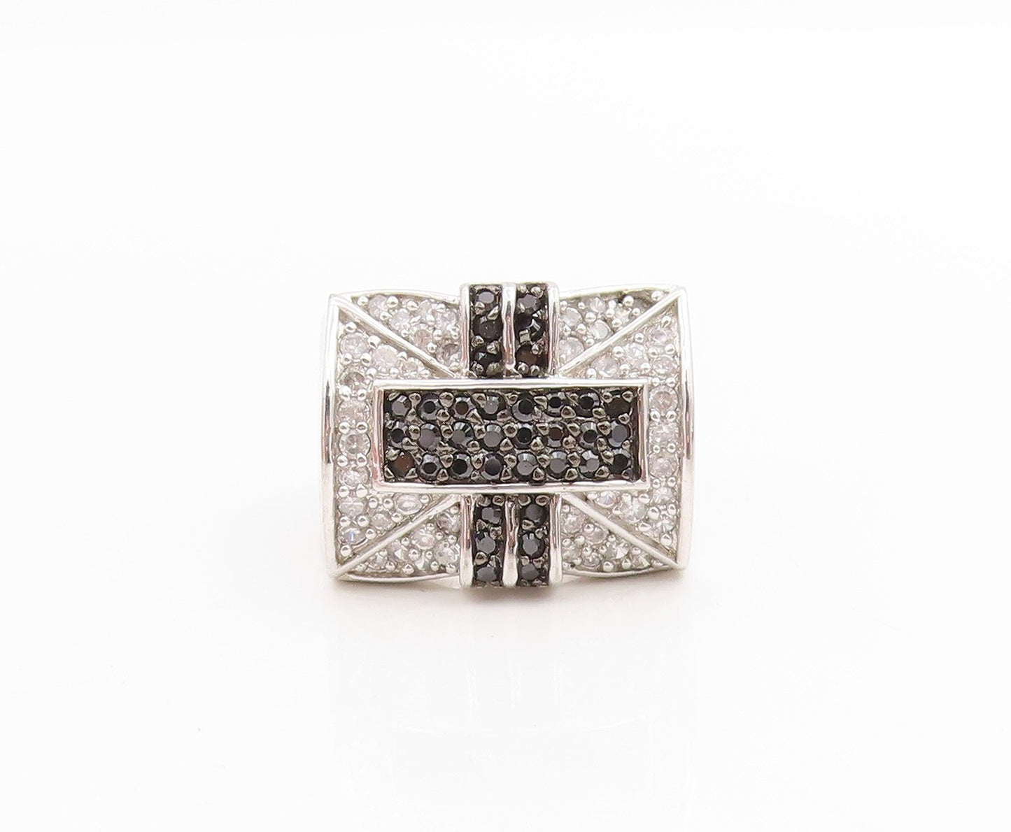 925 Sterling Silver Vintage Ring Spinel & CZ Cluster Cross Band  Sz 9  RG33940