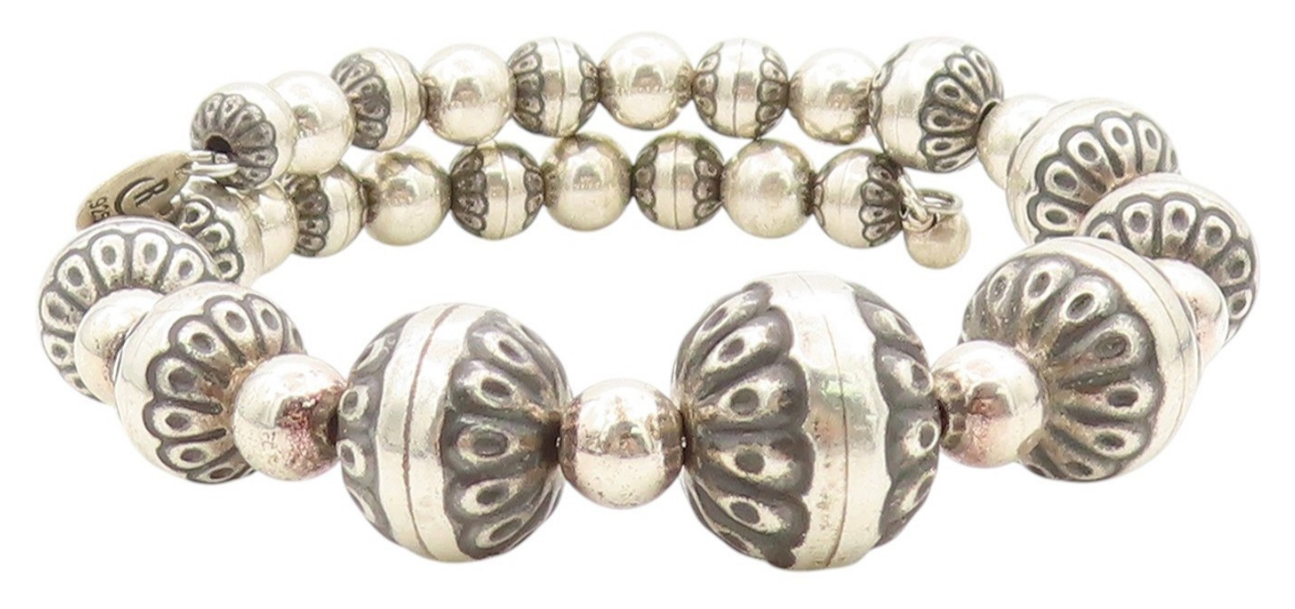 925 Sterling Silver Vintage Bracelet CAROLYN POLLACK Floral Coil Wrap  BT11368