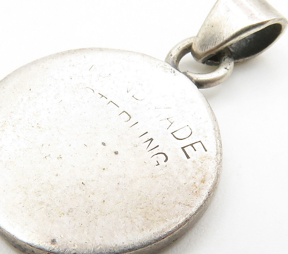 925 Sterling Silver Vintage Handmade Cutout Detail Round Pendant  PT12752