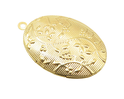 925 Silver  Shiny Gold Plated Raised Floral Vine Oval Pendant (OPENS)  PT8503