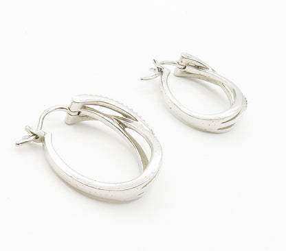 925 Sterling Silver  Genuine Diamonds Shiny Split Shank Hoop Earrings  EG7525