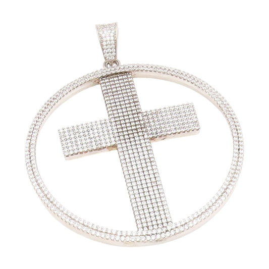 925 Sterling Silver Vintage Pendant CZ Large Religious Cross Medallion  PT25645