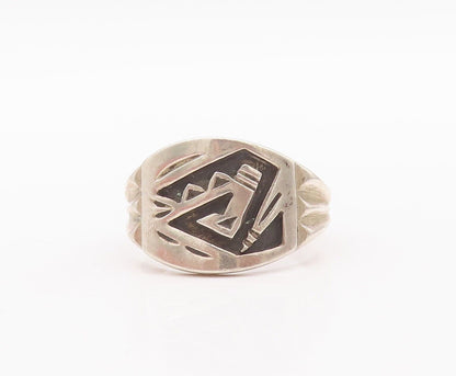 925 Sterling Silver Vintage Ring Southwestern Design Solid Carved Sz 9 RG28605