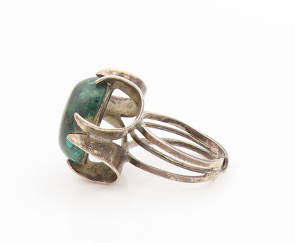 925 Sterling Silver Vintage Ring Cabochon Malachite Floral Band  Sz 7.5  RG34532
