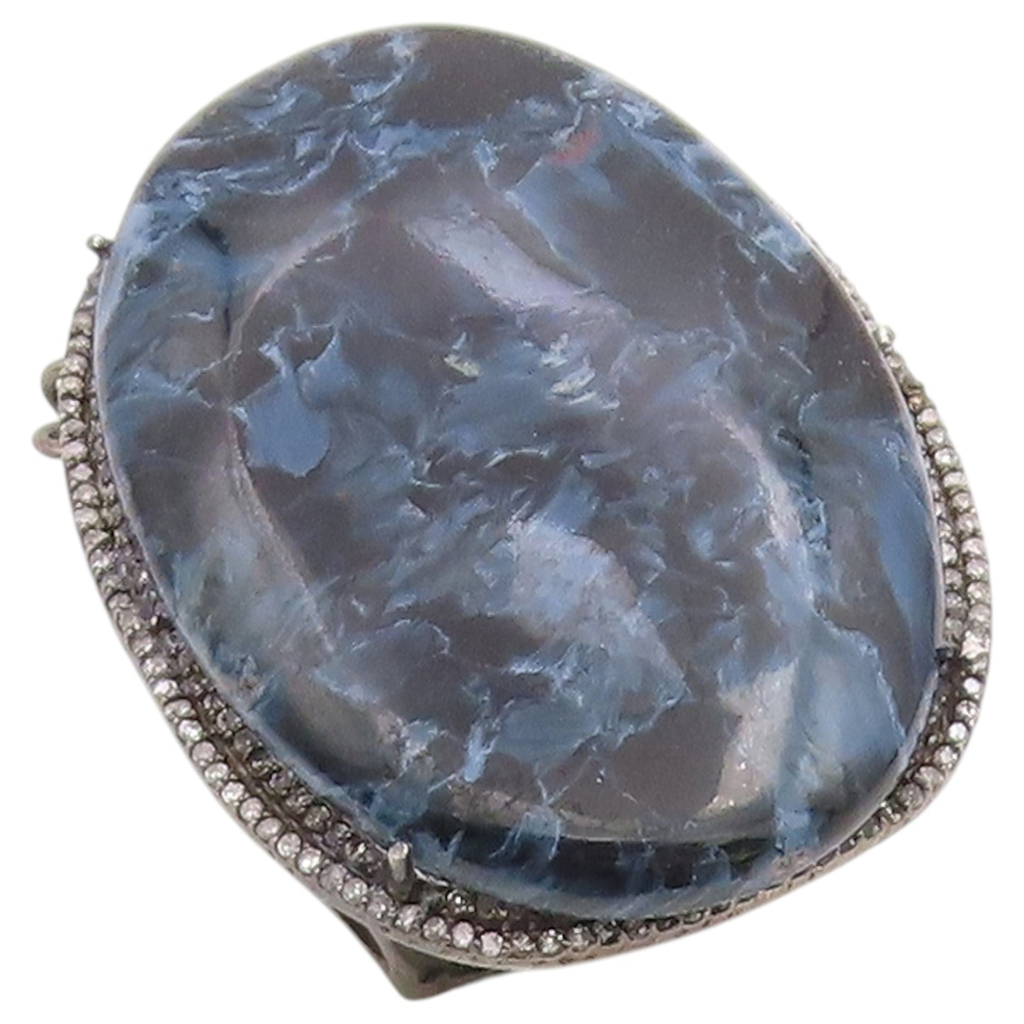 925 Sterling Silver Vintage Pendant Real Diamonds & Blue Pietersite  PT26367