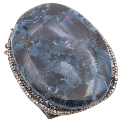 925 Sterling Silver Vintage Pendant Real Diamonds & Blue Pietersite  PT26367