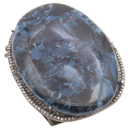925 Sterling Silver Vintage Pendant Real Diamonds & Blue Pietersite  PT26367