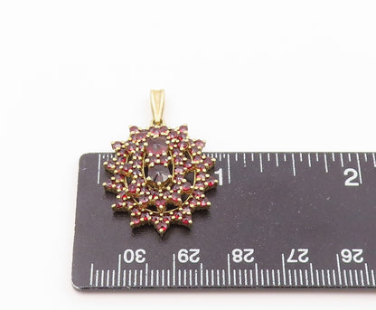 925 Sterling Silver Vintage Pendant Gold Plated Garnet Floral Cluster  PT26467