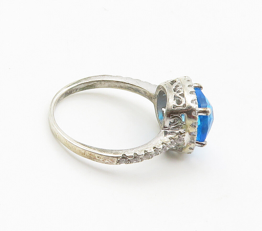 925 Sterling Silver Faceted Blue Topaz Solitaire Accent Ring Sz 6.5 RG15340