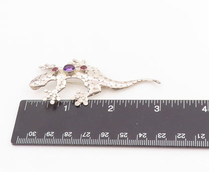 925 Sterling Silver Vintage Brooch SAJEN Oval Amethyst & CZ Lizard Pin  BP11956