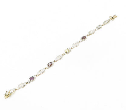 ROSS SIMON 925 Silver Genuine Diamond & Multi Stone Chain Bracelet BT6244