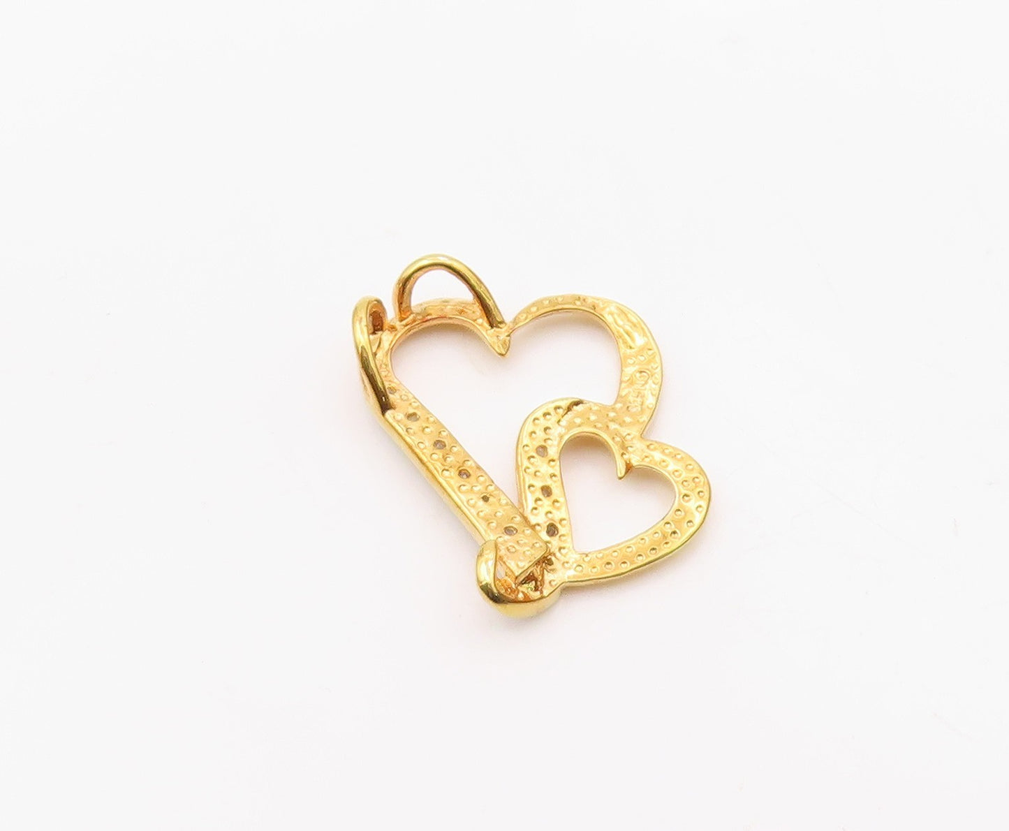 925 Sterling Silver  Genuine Diamonds Gold Plated Love Hearts Pendant  PT7845