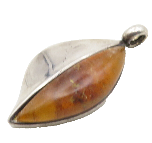 925 Sterling Silver  Vintage Amber Modernist Floral Leaf Pendant  PT14799