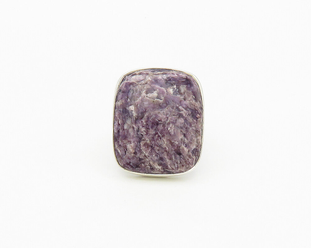 925 Sterling Silver  Charoite Shiny Square Cocktail Ring Sz 9  RG17770