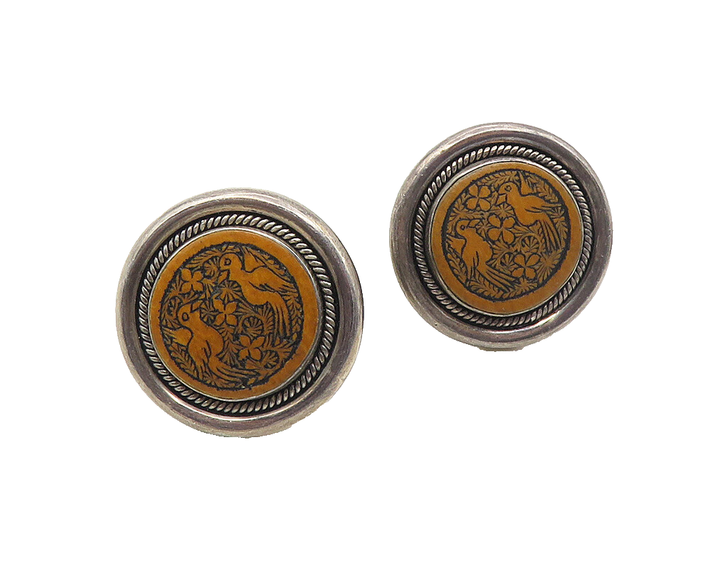 VIVAC 925 Silver  Vintage Etched Floral Love Birds Non Pierce Earrings  EG5381