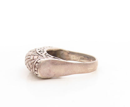925 Sterling Silver Vintage Ring Dark Tone Woven Effect Carved  Sz 8  RG31253