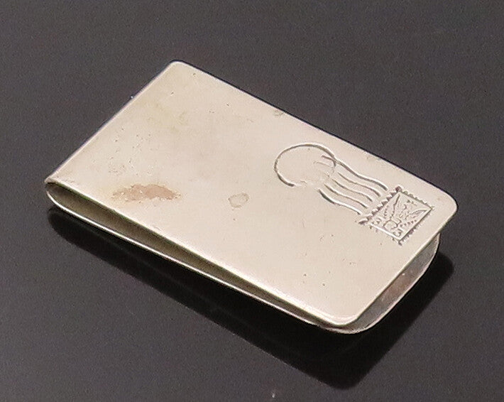 MEXICO 925 Sterling Silver  Vintage Rectangular Carved Ball & Bee Clip  TR3486