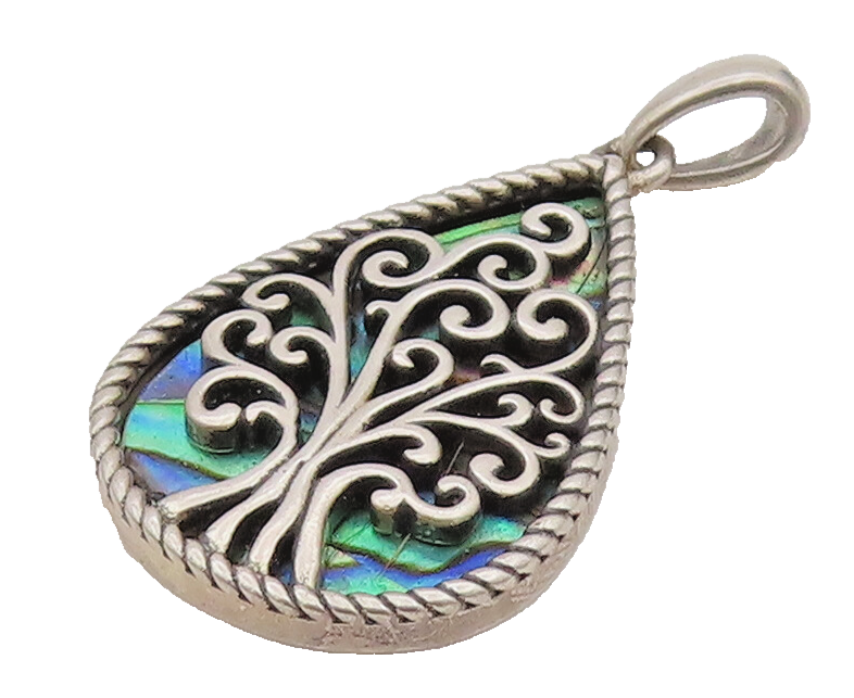 925 Silver  Vintage Swirly Tree Of Life Twisted Rope Border Pendant  PT22036