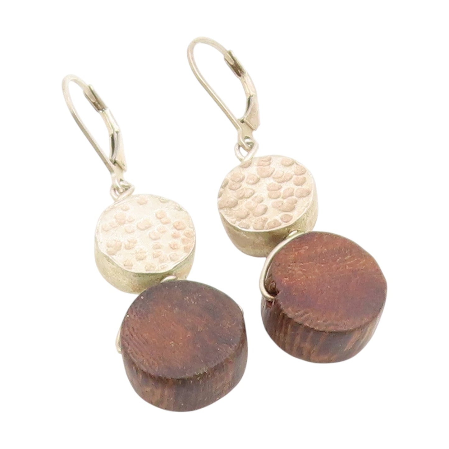 925 Sterling Silver Vintage Earrings Modernist Geometric Wood Dangles  EG13810