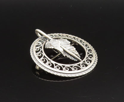 DANECRAFT 925 Silver  Vintage Antique Leaf & Swirl Border Brooch Pin  BP9593