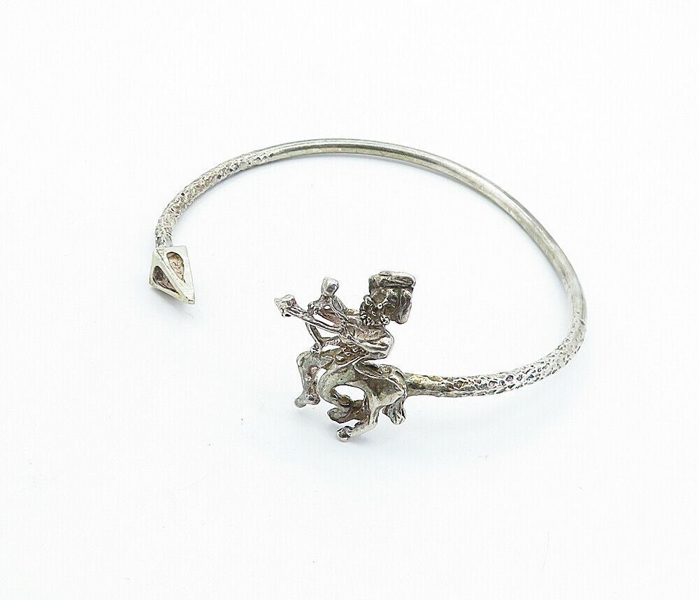 SHEBA 925 Silver  Vintage Antique Centaur Bow & Arrow Cuff Bracelet  BT2674