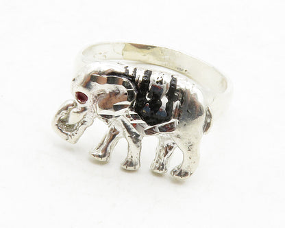 925 Sterling Silver  Vintage Red Topaz Eye Elephant Band Ring Sz 9.5  RG13164