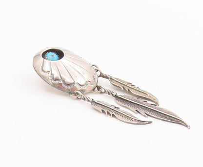 925 Sterling Silver Vintage Earrings NAVAJO Turquoise Concho Feathers  EG13990