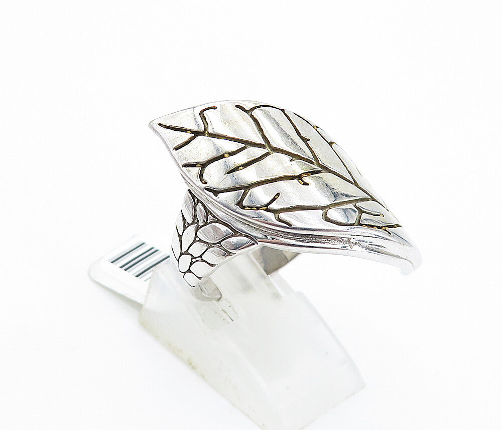 925 Sterling Silver  Shiny Etched Floral Leaf Motif Band Ring Sz 9.5  RG5708