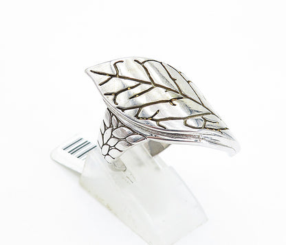 925 Sterling Silver  Shiny Etched Floral Leaf Motif Band Ring Sz 9.5  RG5708