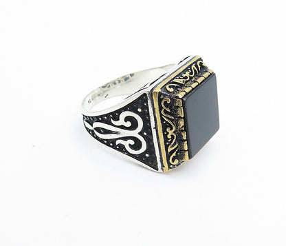 925 Sterling Silver  Vintage Black Onyx Square Cocktail Ring Sz 10  RG3561
