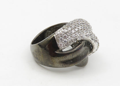 925 Sterling Silver  Vintage Cubic Zirconia Encrusted Band Ring Sz 7  RG21451