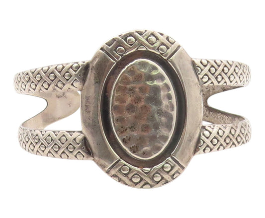 925 Sterling Silver Vintage Bracelet MEXICO Hammered Concho Shield Cuff  BT12138