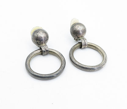 MEXICO 925 Silver  Vintage Oxidized Open Circle Non Pierce Earrings  EG2312