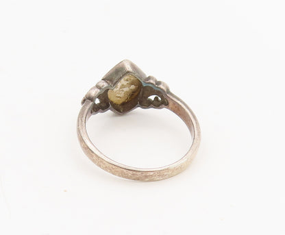 925 Silver  Vintage Minimalist Carved Mother Of Pearl Ring Sz 8.75  RG27025
