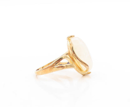 925 Sterling Silver Vintage Ring Gold Plated Oval Cabochon Gemstone Sz 7 RG31310