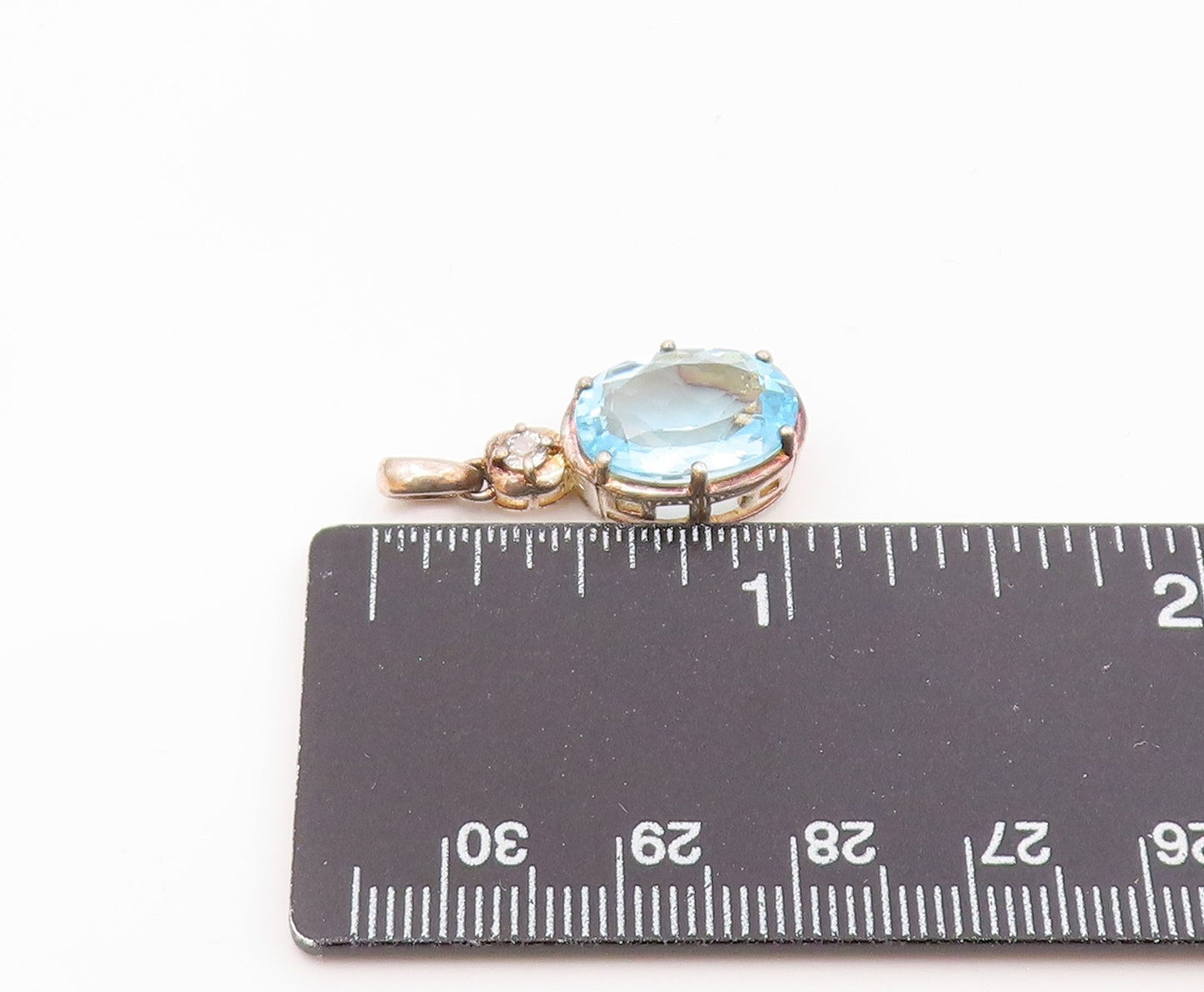 925 Sterling Silver  Vintage Sparkly Blue & White Topaz Drop Pendant  PT21159