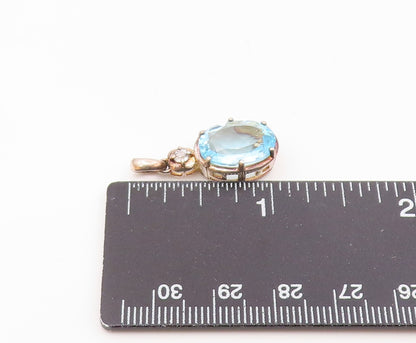 925 Sterling Silver  Vintage Sparkly Blue & White Topaz Drop Pendant  PT21159