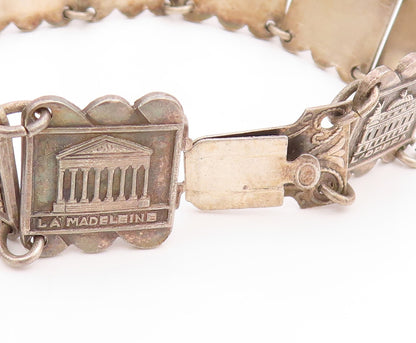 925 Sterling Silver Vintage Bracelet Dark Tone Carved France Monuments  BT11026