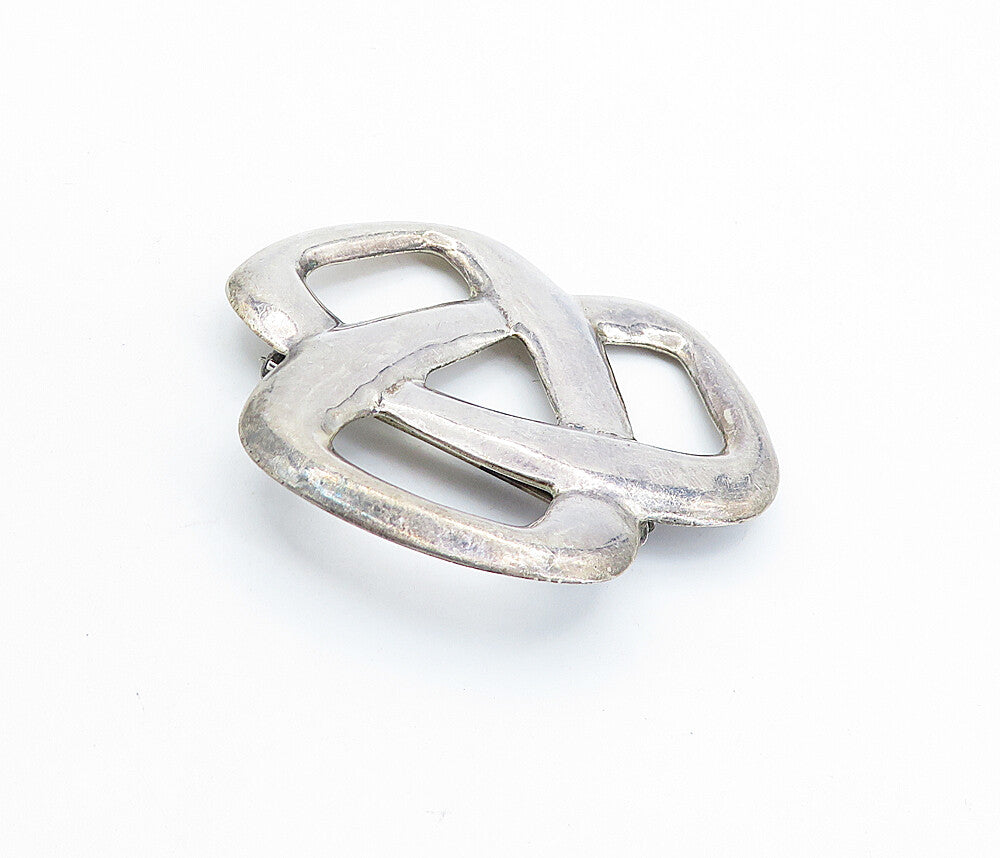 925 Sterling Silver  Vintage Shiny Smooth Pretzel Knot Brooch Pin  BP2428