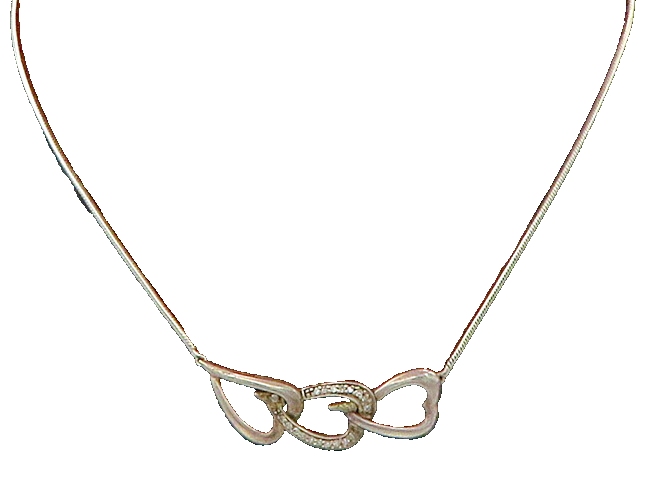 925 Sterling Silver  Vintage Genuine Diamonds Hearts Chain Necklace  NE3619