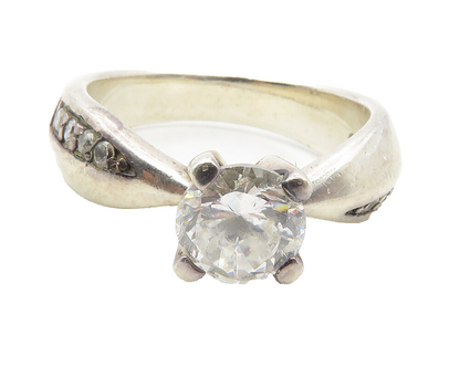 925 Sterling Silver  Vintage Cubic Zirconia Solitaire Accent Ring Sz 9 RG11698