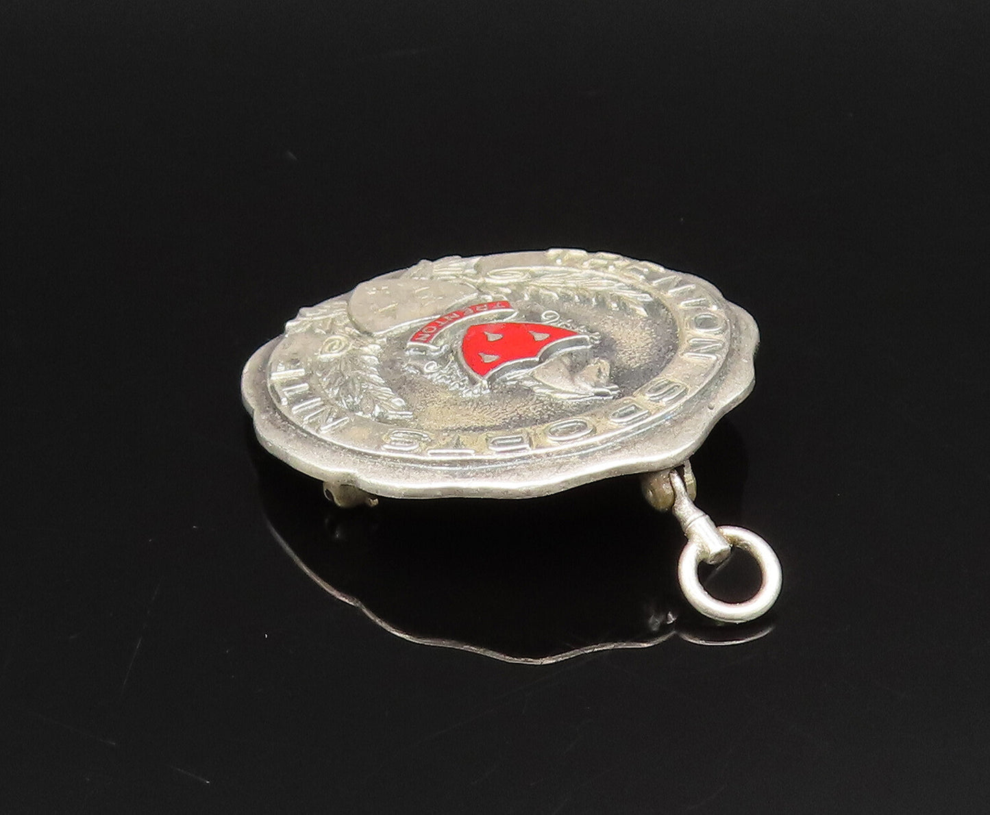 JOSTEN 925 Silver  Vintage Antique 1954 Enamel Trenton Sport Brooch Pin BP9727