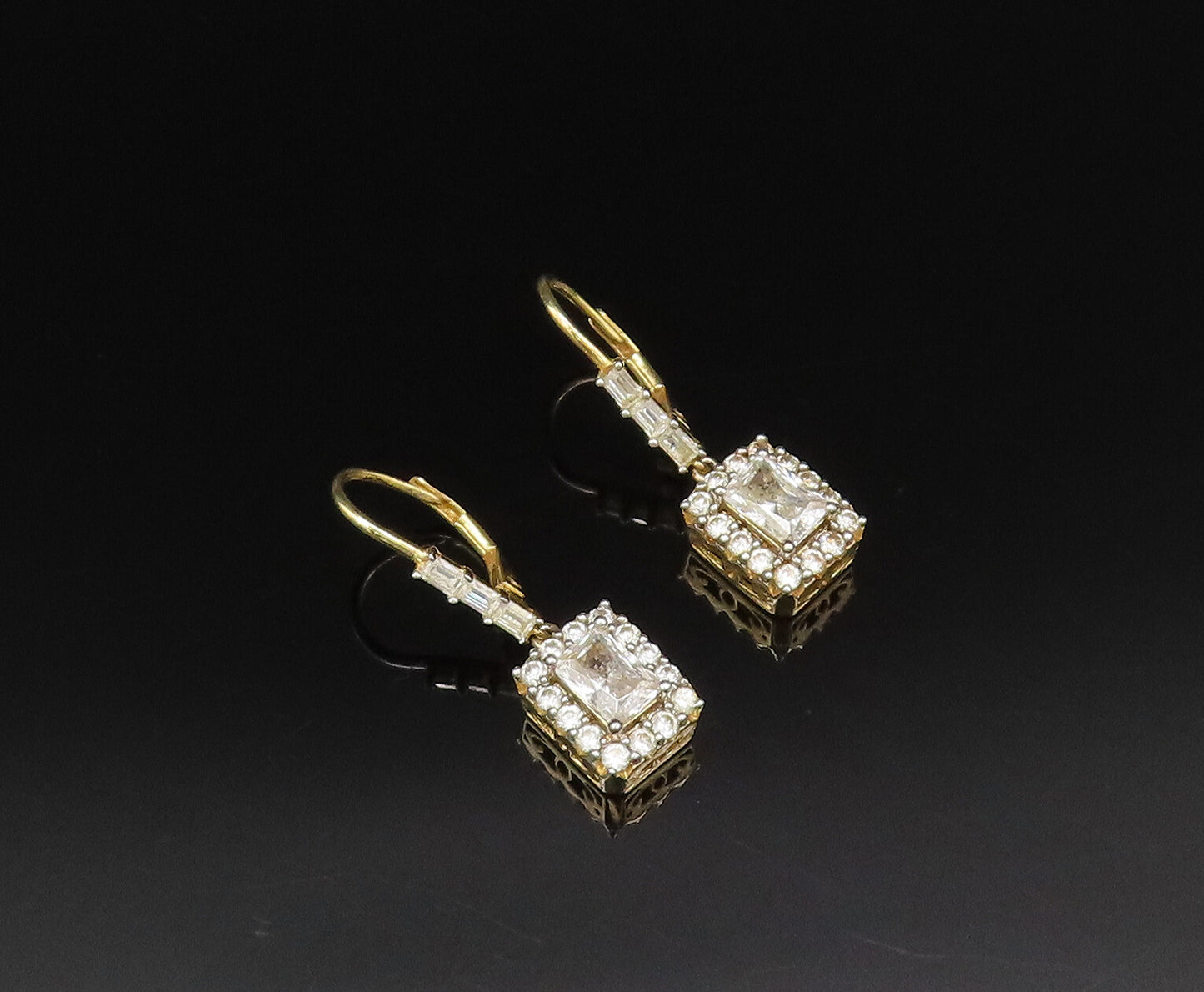 925 Silver  Vintage Elegant Gold Plated Topaz Square Frame Earrings  EG12072